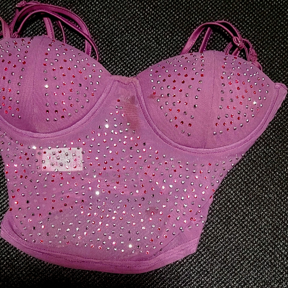 Purple Rhinestone Bustier Top
